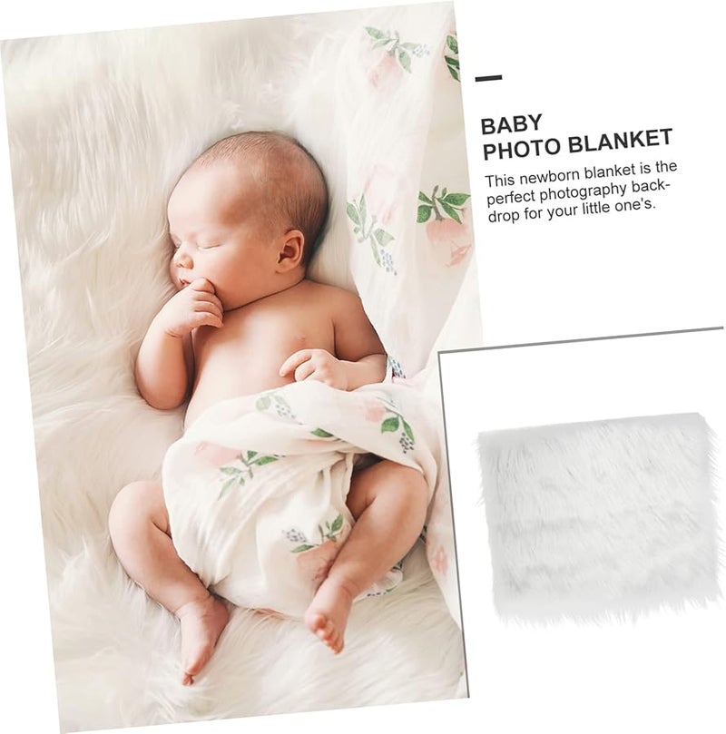 White Imitation Fur Photo Blanket Newborn Photography Backdrop Cozy Soft Prop - Image 4